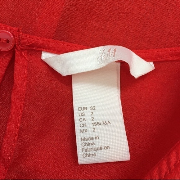 H&M Georgette Red Top V-neck Puff sleeves blouse - Picture 10 of 16